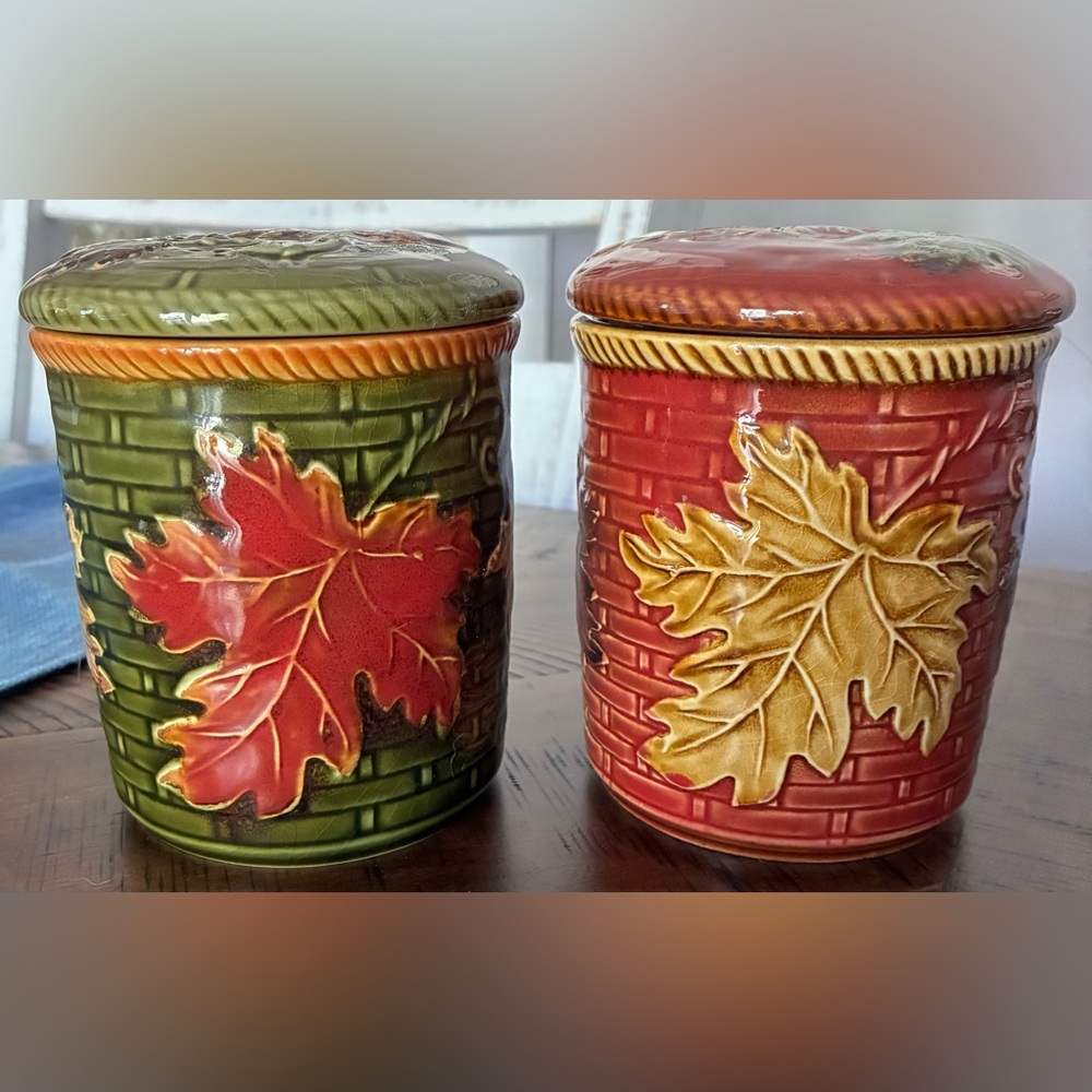 Ceramic Canisters with Autumn Leaves Design